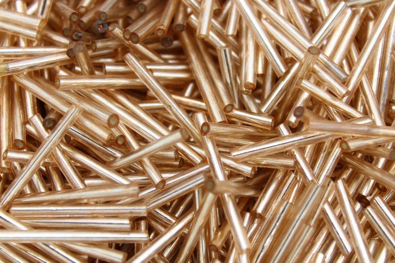 Bugle Beads, Rose Gold Silver-Line, 20/50/100 Grams Packs, Tube Beads, Embroidery making, Jewelry Making, Indian Glass Beads, Vintage Beads, 39/1.