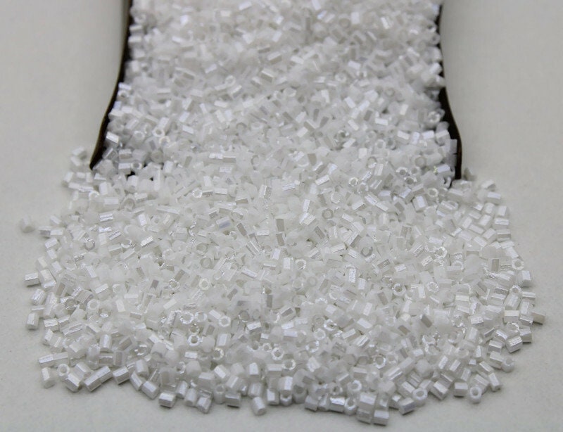 15/0 Czech 2 Cut, Opaque White Luster, Hex Glass Seed Beads, 10/20/50/100 Grams Packs, Embroidery making, Jewelry Making, Vintage Beads, 121/3