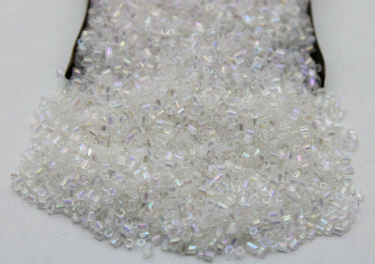 15/0 Czech 2 Cut, Transparent White Rainbow, Hex Glass Seed Beads, 10/20/50/100 Grams Packs, Embroidery making, Jewelry Making, Vintage Beads, 161/6