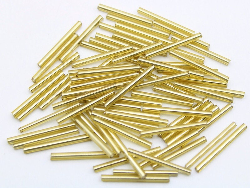 Bugle Beads, Gold Silver-Line, 20/50/100 Grams Packs, Tube Beads, Embroidery making, Jewelry Making, Indian Glass Beads, Vintage Beads, 22/6.