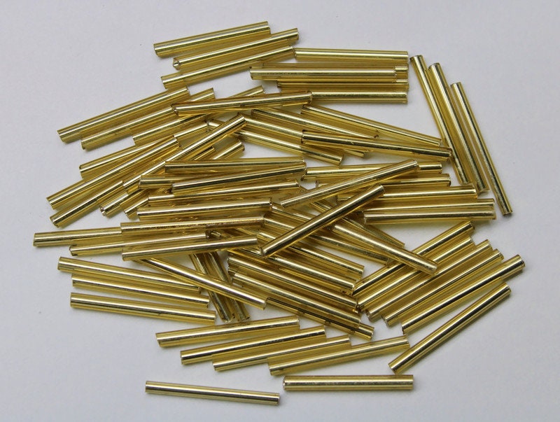 Bugle Beads, Gold Silver-Line, 20/50/100 Grams Packs, Tube Beads, Embroidery making, Jewelry Making, Indian Glass Beads, Vintage Beads, 22/6.