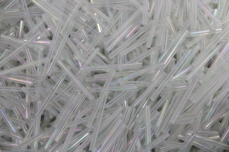 Bugle Beads, White AB, 20/50/100 Grams Packs, Tube Beads, Embroidery making, Jewelry Making, Indian Glass Beads, Vintage Beads, 16/5.