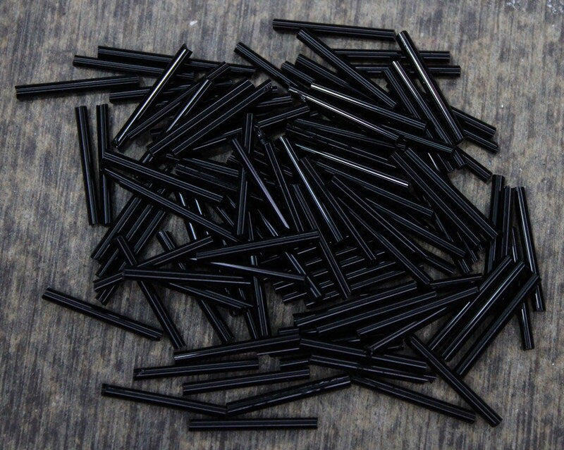 Bugle Beads, Jet Black, 20/50/100 Grams Packs, Tube Beads, Embroidery making, Jewelry Making, Indian Glass Beads, Vintage Beads, 49/4.