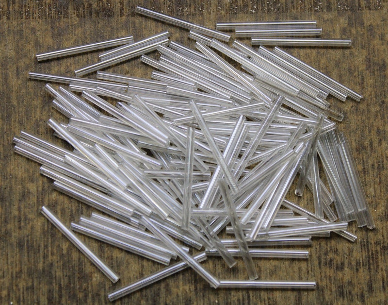 Bugle Beads, White Transparent, 20/50/100 Grams Packs, Tube Beads, Embroidery making, Jewelry Making, Indian Glass Beads, Vintage Beads, L01/2.