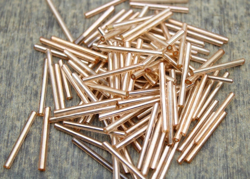 Bugle Beads, Rose Gold Silver-Line, 20/50/100 Grams Packs, Tube Beads, Embroidery making, Jewelry Making, Indian Glass Beads, Vintage Beads, 39/1.