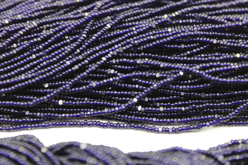 13/0 Charlotte Cut Beads, Tr. Navy Blue with Silver Gleams, 1/3/5 Hanks, Preciosa Ornella Beads, Embroidery Beads, Craft Supply, Findings, 30110.