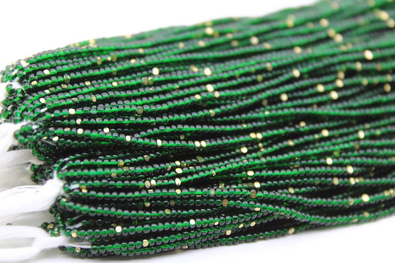 11/0 Charlotte Cut Beads, Tr. Dark Green with Gold Gleams, 1/3/5 Hanks, Preciosa Ornella Beads, Embroidery Beads, Craft Supply, Jewelry Findings, 50150.