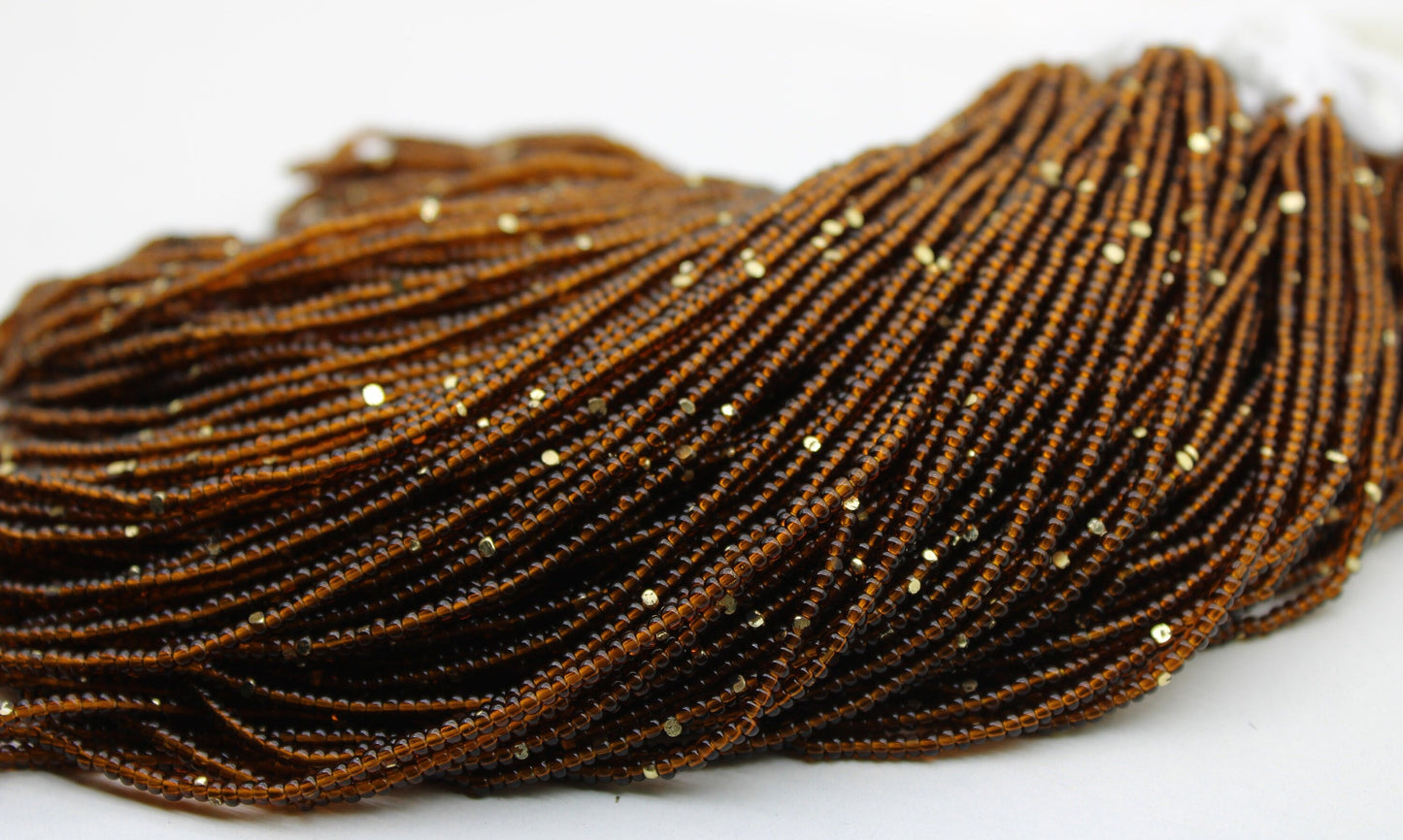 11/0 Charlotte Cut Beads, Tr. Topaz Brown with Gold Gleams, 1/3/5 Hanks, Preciosa Ornella Beads, Embroidery Beads, Craft Supply, Jewelry Finding, 10140.