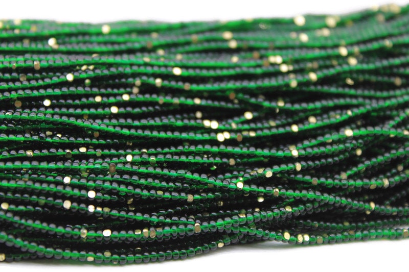 11/0 Charlotte Cut Beads, Tr. Dark Green with Gold Gleams, 1/3/5 Hanks, Preciosa Ornella Beads, Embroidery Beads, Craft Supply, Jewelry Findings, 50150.