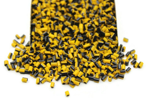 11/0, 2 Cut Yellow-Black Striped Seed Beads, 20/50/100 Grams Packs, Embroidery Beads, Jewelry Beads, Craft Supply, Indian Seed Beads, 512/6.