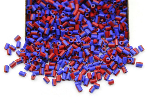 11/0, 2 Cut Navy Blue-Red Striped Seed Beads, 20/50/100 Grams Packs, Embroidery Beads, Jewelry Beads, Craft Supply, Indian Seed Beads, 485/7.