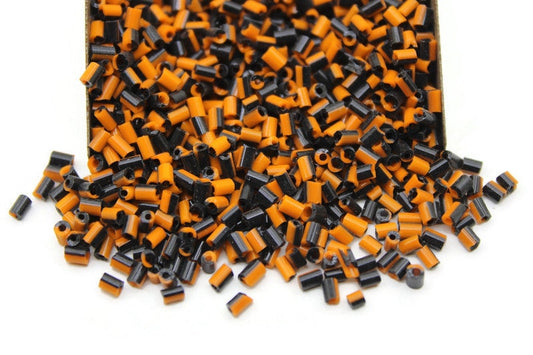 11/0, 2 Cut Black-Orange Striped Seed Beads, 20/50/100 Grams Packs, Embroidery Beads, Jewelry Beads, Craft Supply, Indian Seed Beads, 509/4.