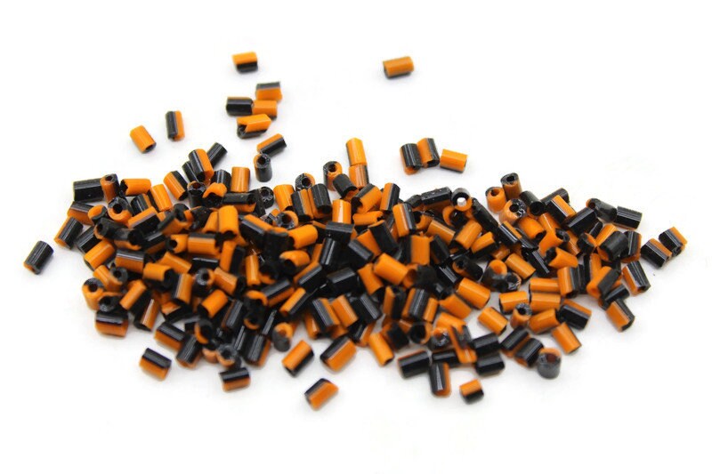 11/0, 2 Cut Black-Orange Striped Seed Beads, 20/50/100 Grams Packs, Embroidery Beads, Jewelry Beads, Craft Supply, Indian Seed Beads, 509/4.