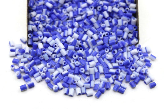 11/0, 2 Cut Navy Blue-White Striped Seed Beads, 20/50/100 Grams Packs, Embroidery Beads, Jewelry Beads, Craft Supply, Indian Seed Beads, 481/3.