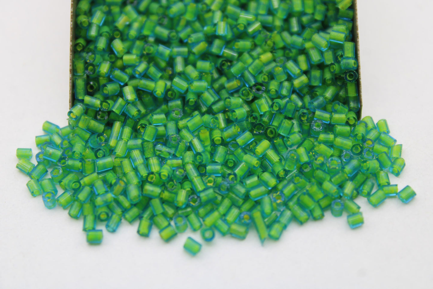 11/0 2 Cut, Aqua Transparent/Green Lined Seed Beads, 20/50/100 Grams Packs, Hex Cut, Color-lined Beads, Inside Color Beads, Indian Seed Bead, 311