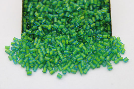 11/0 2 Cut, Aqua Transparent/Green Lined Seed Beads, 20/50/100 Grams Packs, Hex Cut, Color-lined Beads, Inside Color Beads, Indian Seed Bead, 311