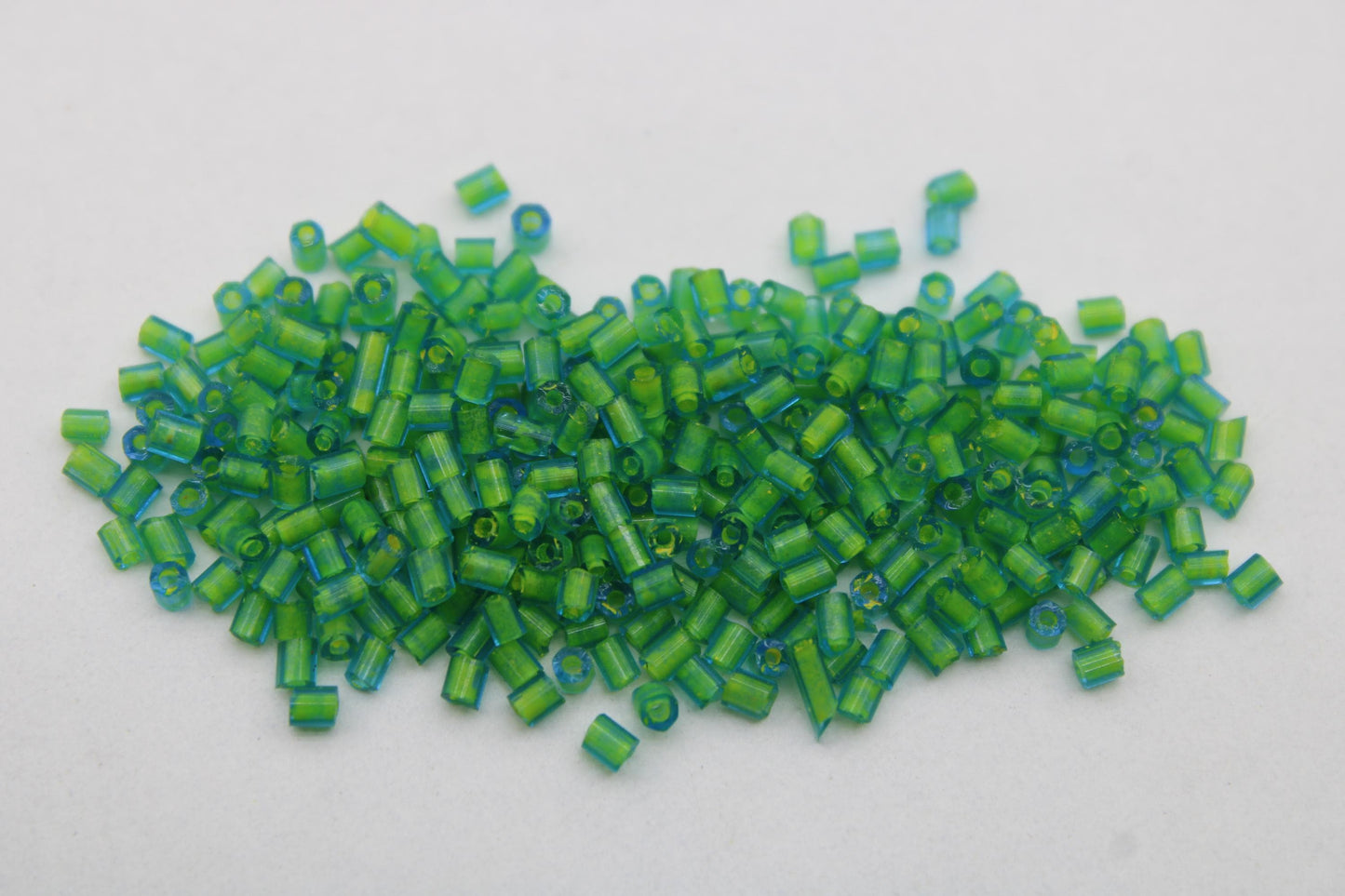 11/0 2 Cut, Aqua Transparent/Green Lined Seed Beads, 20/50/100 Grams Packs, Hex Cut, Color-lined Beads, Inside Color Beads, Indian Seed Bead, 311