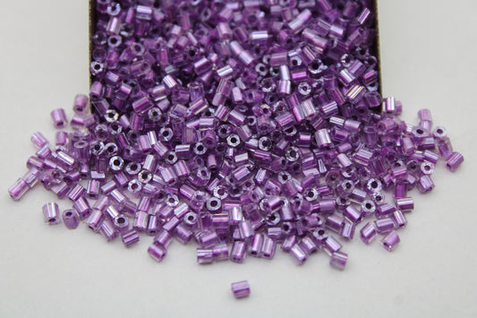 11/0 2 Cut, Purple Transparent/Pink Lined Seed Beads, 20/50/100 Grams Packs, Hex Cut, Color-lined Beads, Inside Color Beads, Indian Seed Bead, 312