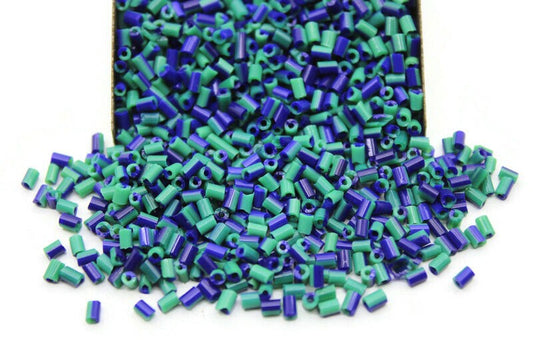 11/0, 2 Cut Navy Blue-Green Striped Seed Beads, 20/50/100 Grams Packs, Embroidery Beads, Jewelry Beads, Craft Supply, Indian Seed Beads, 516/2.