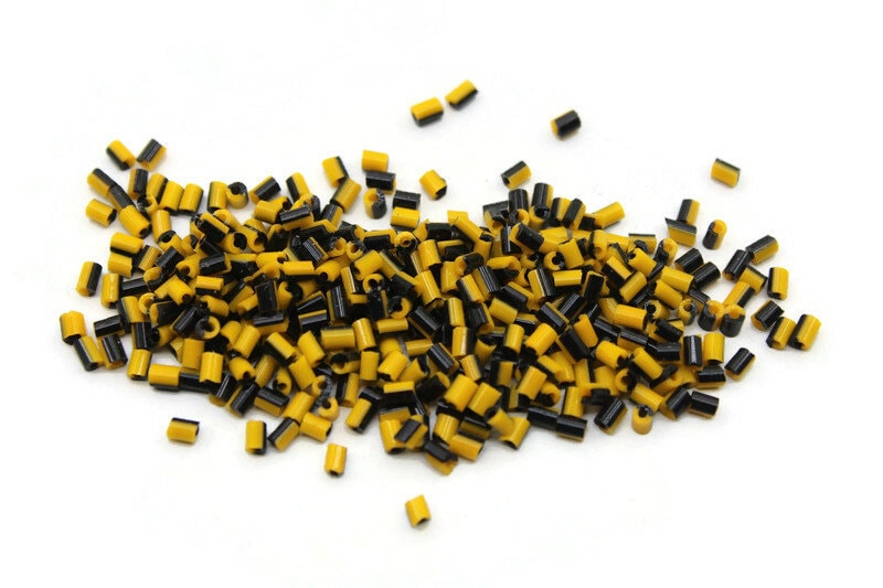 11/0, 2 Cut Yellow-Black Striped Seed Beads, 20/50/100 Grams Packs, Embroidery Beads, Jewelry Beads, Craft Supply, Indian Seed Beads, 512/6.