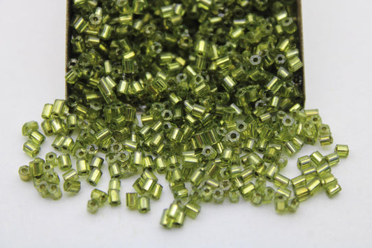 11/0 2 Cut, Olive Green silver-lined Seed Beads, 20/50/100 Grams Packs, Hex Cut, Embroidery Beads, Jewelry Beads, Supply, Indian Seed Beads, 218D/17.